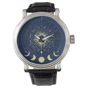 Celestial Sun Moon Phases Zodiac Armbanduhr