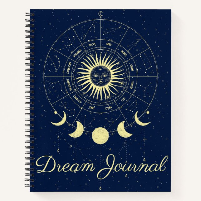 Celestial Sun Moon Phases Zodiac Dream Journal Notizbuch (Vorderseite)