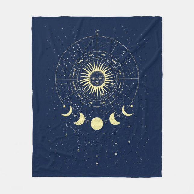 Celestial Sun Moon Phases Zodiac Fleecedecke (Vorderseite)