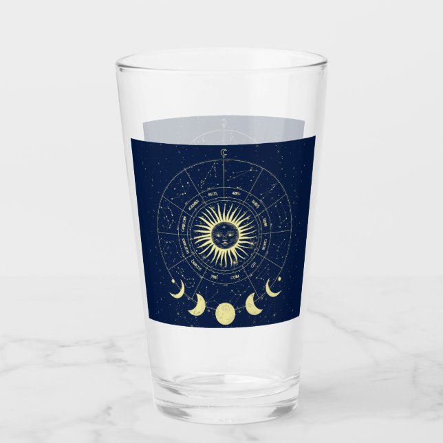 Celestial Sun Moon Phases Zodiac Glas (Vorderseite)