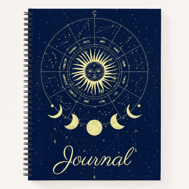 Celestial Sun Moon Phases Zodiac Journal Notizbuch (Vorderseite)