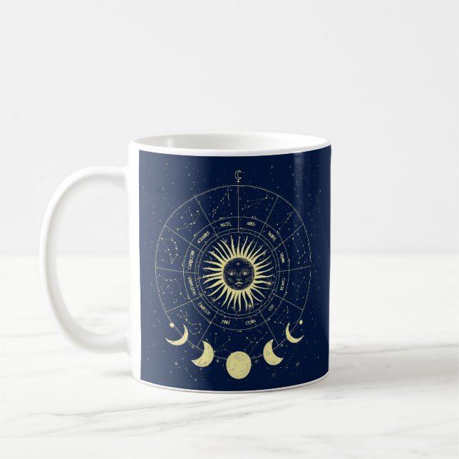 Celestial Sun Moon Phases Zodiac Kaffeetasse (Links)