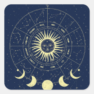 Celestial Sun Moon Phases Zodiac Quadratischer Aufkleber
