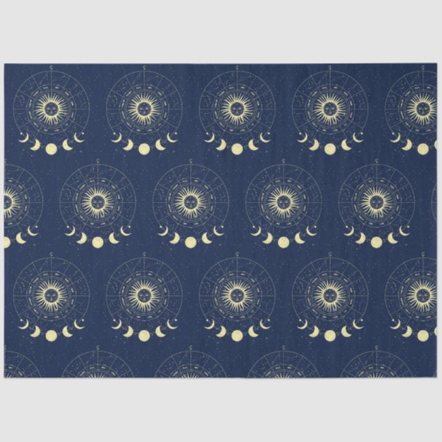Celestial Sun Moon Phases Zodiac Seidenpapier (Vorderseite)