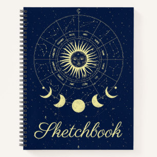 Celestial Sun Moon Phases Zodiac Sketchbook Notizbuch