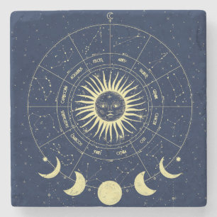 Celestial Sun Moon Phases Zodiac Steinuntersetzer