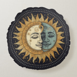 Celestial Sun Moon Round Pillow Rundes Kissen