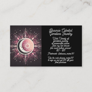 Celestial Sun Moon Stars Black Pink White Zodiac Visitenkarte