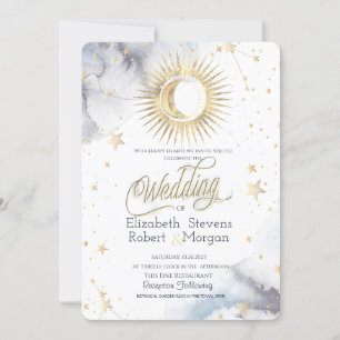 Celestial Sun, Moon, Stars Chic Wedding Einladung
