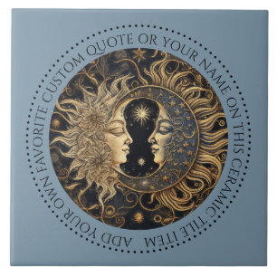 Celestial Sun Moon Stars Midnight Sky Personalisie Fliese