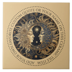 Celestial Sun Moon Stars Midnight Sky Personalisie Fliese