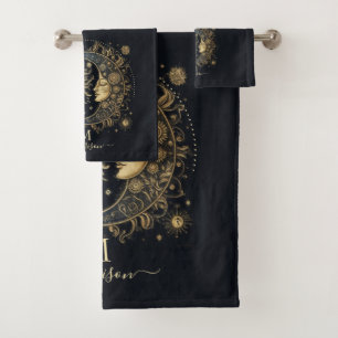 Celestial Sun Moon Stars Mit Monogramm Badhandtuch Set