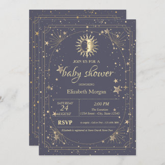 Celestial Sun,Moon,Stars Purple Einladung