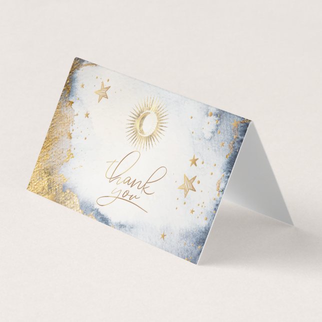 Celestial Sun, Moon, Stars Wasserfarbe Danke Karte (Vorderseite)
