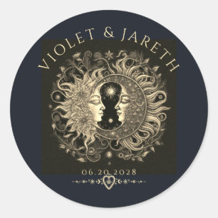 Celestial Sun Moon Stars Wedding Runder Aufkleber