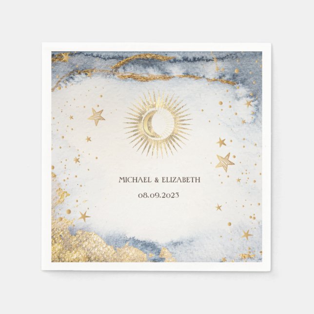 Celestial Sun, Moon, Sterne Serviette (Vorderseite)