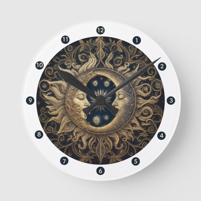 Celestial Sun Moon Wall Clock Runde Wanduhr (Vorderseite)