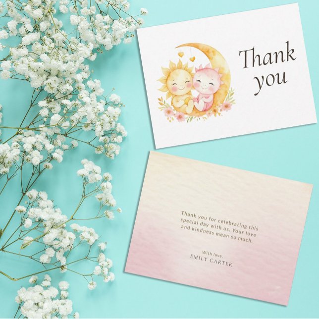 Celestial Sun Moon Watercolor Baby Shower Dankeskarte (Von Creator hochgeladen)
