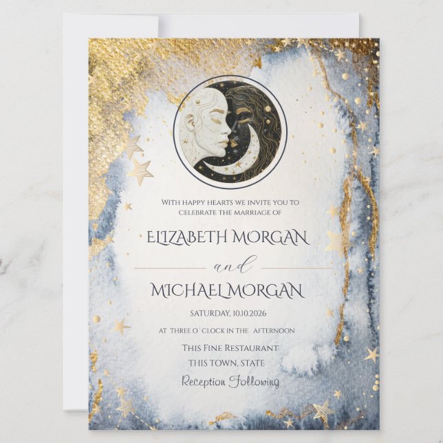 Celestial Sun Moon Watercolor Wedding  Einladung (Vorderseite)