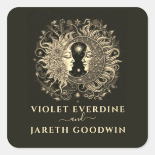 Celestial Sun Moon Wedding Quadratischer Aufkleber