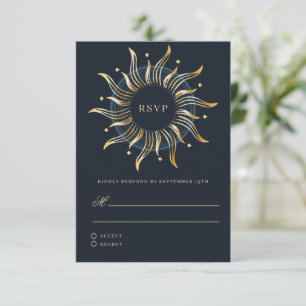 Celestial Sun Navy Golden Monogram RSVP Karte