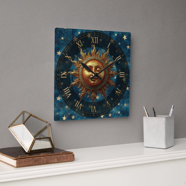 Celestial Sun Quadratische Wanduhr (Büro)