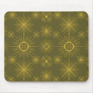 Celestial Sun Stars Olive Green Mousepad