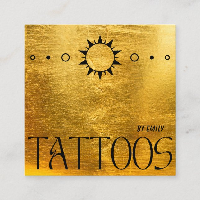 Celestial Sun Tattoo Salon Gold Metall Quadratische Visitenkarte (Vorderseite)
