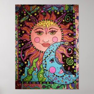 Celestial Sun und Moon Graphic Poster