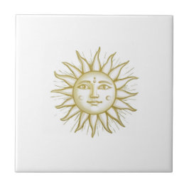 Celestial Sun with Face Gold and White Fliese