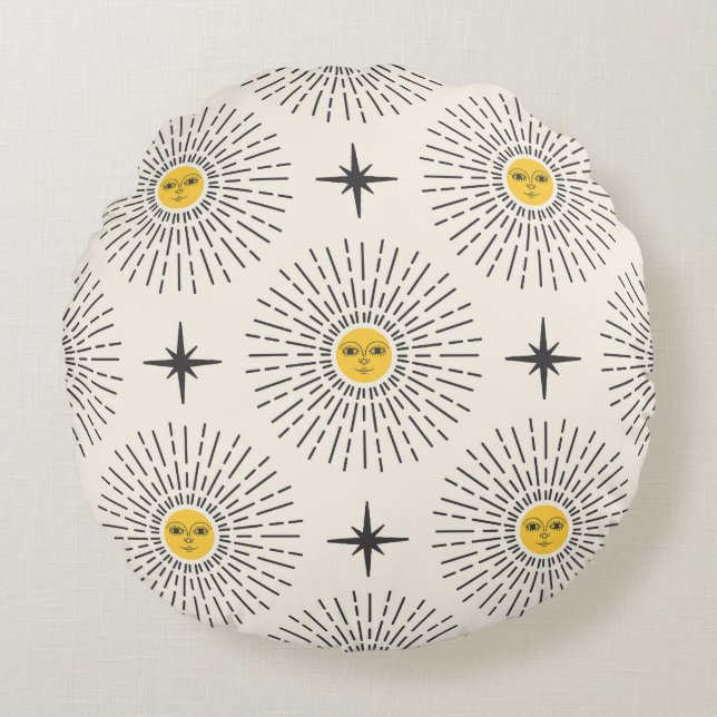 Celestial Sunshine Vintag Pattern Rundes Kissen (Vorderseite)