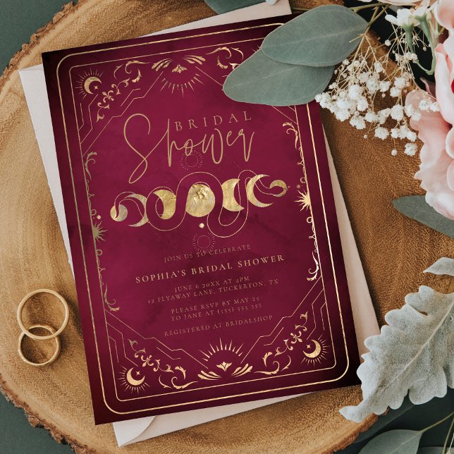 Celestial Tarot Crimson Red & Gold Brautparty Einladung (Von Creator hochgeladen)