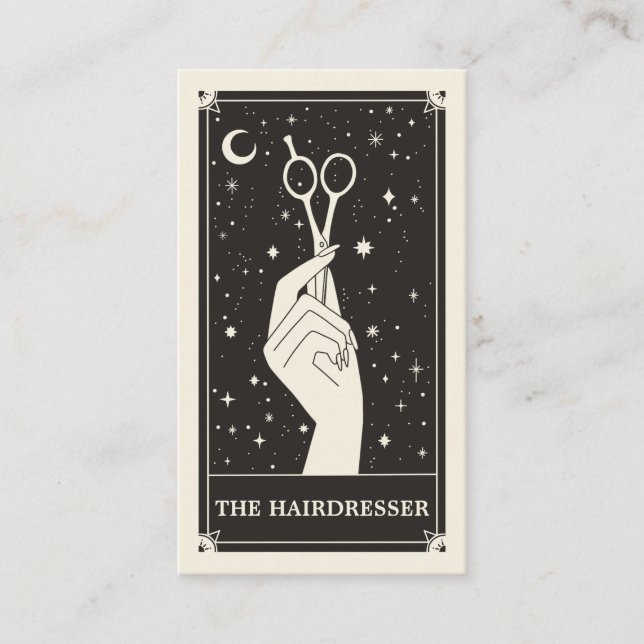 Celestial Tarot Friseur Black Business Card Visitenkarte (Vorderseite)