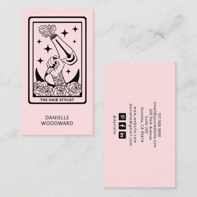 Celestial Tarot Friseur Blush Pink Visitenkarte (Vorne/Hinten)