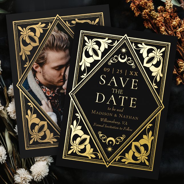 Celestial Tarot Gothic Wedding Foto Save the Date Folieneinladung (Von Creator hochgeladen)