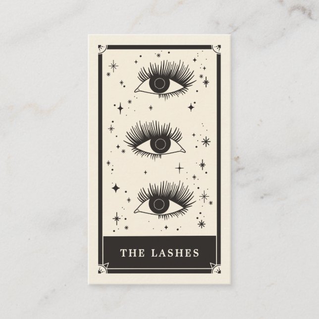 Celestial Tarot Lashes Schwarze Visitenkarte (Vorderseite)