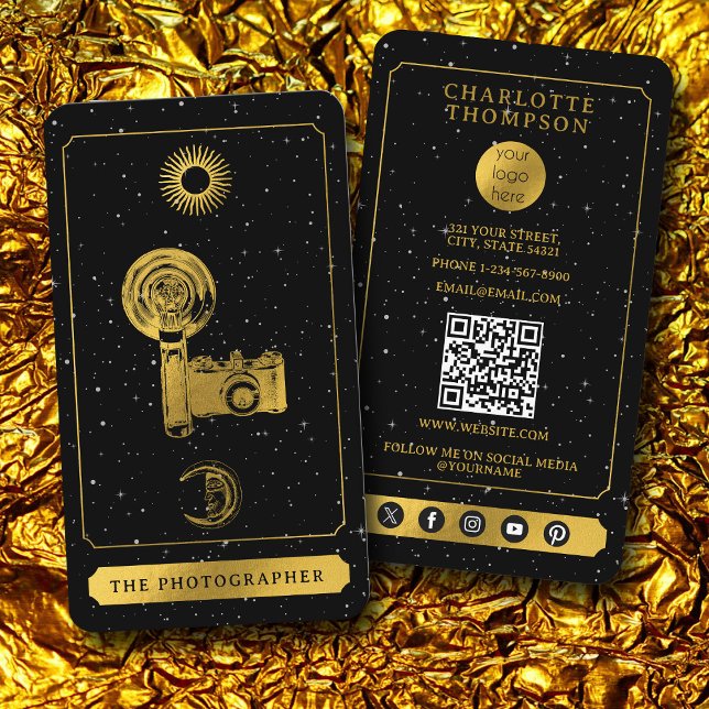 Celestial Tarot Logo Black Gold Fotograf Visitenkarte (Celestial Tarot Logo Black Gold Photographer Business Card)