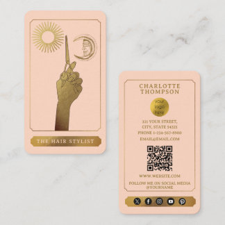 Celestial Tarot Logo Friseur Blush Rosa Gold Visitenkarte