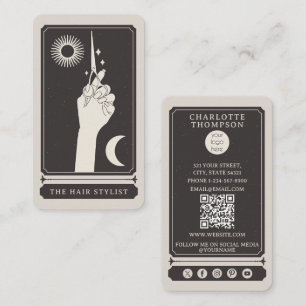 Celestial Tarot Logo Friseur Schwarz Beige Boho Visitenkarte