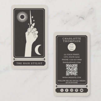 Celestial Tarot Logo Friseur Schwarz Beige Boho Visitenkarte