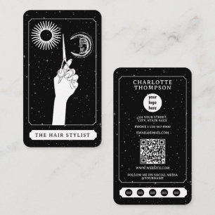 Celestial Tarot Logo Friseur Schwarz-weiß Niedlich Visitenkarte