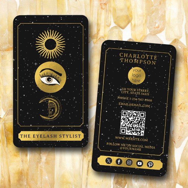 Celestial Tarot Sun Moon Eyelash Stylist Visitenkarte (Celestial Tarot Sun Moon Eyelash Stylist Business Card)