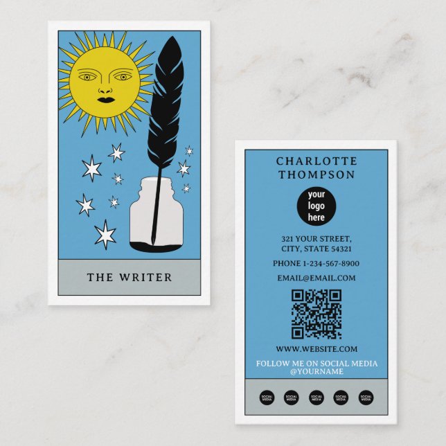 Celestial Tarot Sun Writer Author Modern Logo Visitenkarte (Vorne/Hinten)