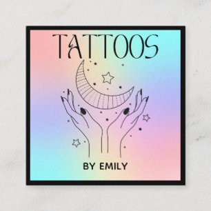 Celestial Tattoo Salon Mond Holografisch Quadratische Visitenkarte