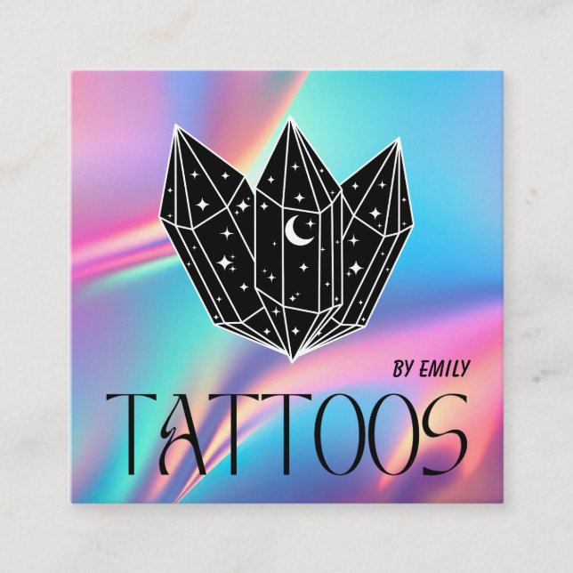 Celestial Tattoo Salon Moon Holographic Quadratische Visitenkarte (Vorderseite)