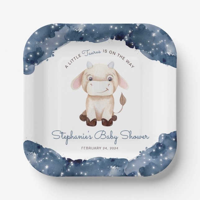 Celestial Taurus Watercolor Babydusche Pappteller (Vorderseite)