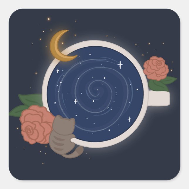 Celestial Tea Cup Quadratischer Aufkleber (Vorderseite)