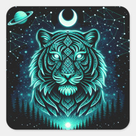 Celestial Tiger – Cosmic Striker Wildlife Galaxy Quadratischer Aufkleber