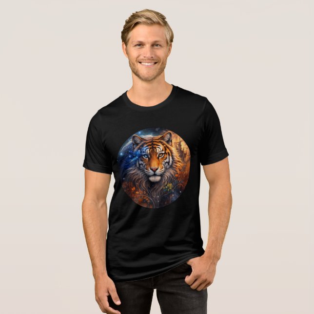 Celestial Tiger – Day and Night Fantasy Art Tri-Blend Shirt (Vorderseite voll)