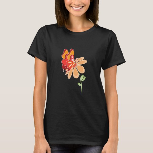 Celestial Tropics Orange Butterfly And Daisy T-Shirt (Vorderseite)
